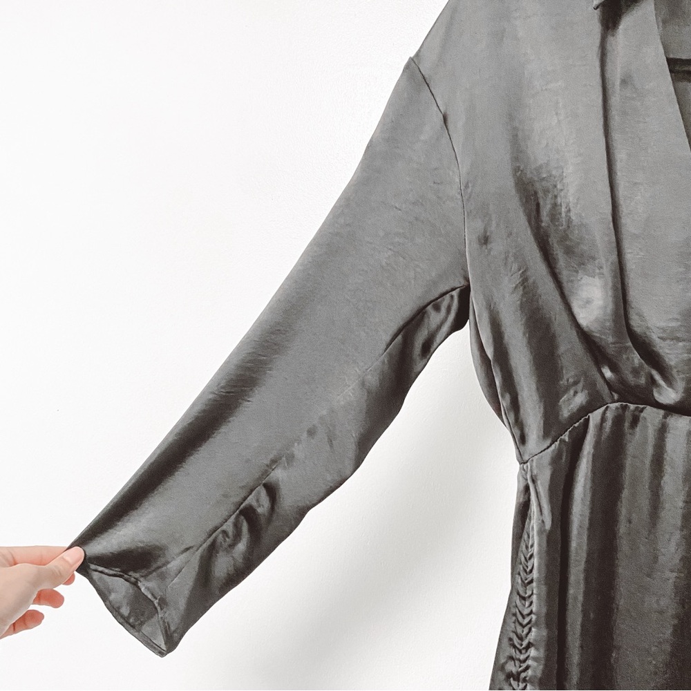 Zara Short Satin Effect Ruched Drawstring Mini Dress Blogger‎ Favorite Black - Picture 8 of 13